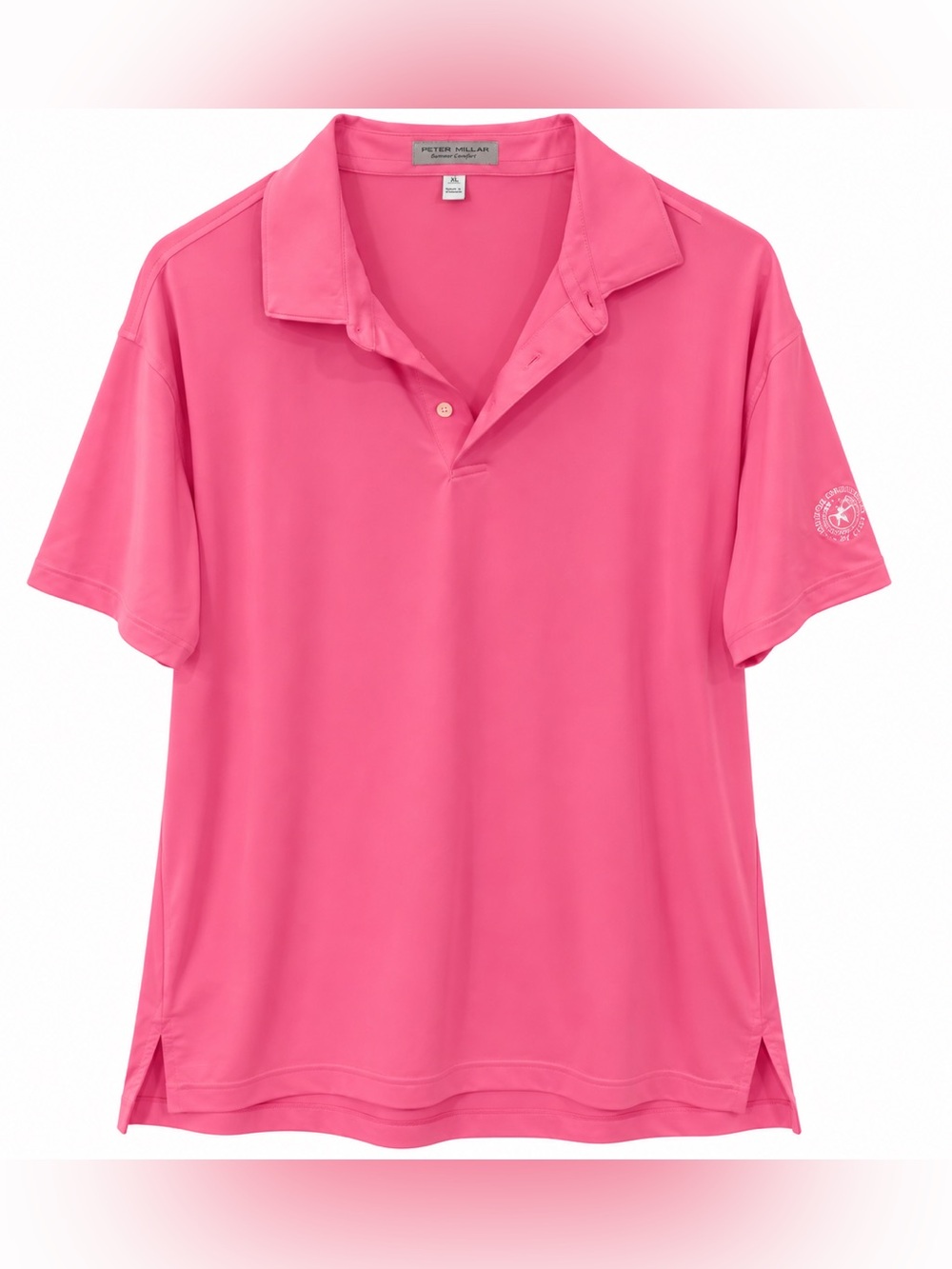 Peter Millar Summer Comfort Mens XL Pink Golf Polo Houston Country Club Logo
